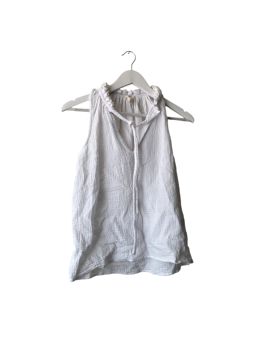 Joie Womens White 100% Cotton Sleeveless V-neck Gauzy Top w Drawstring - Size S